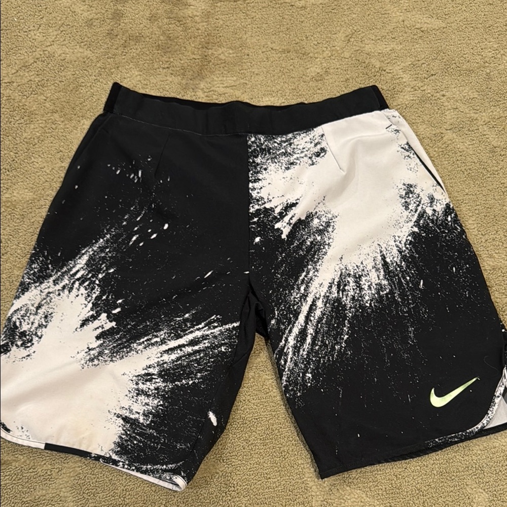 Nike Tennis Monochrome Splash Shorts with Gold Logo